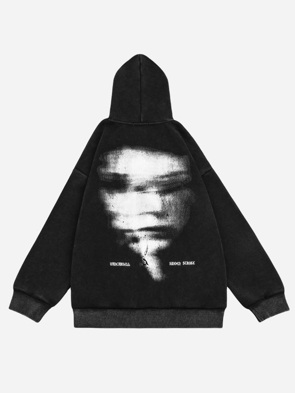 Zipper Hoodie With Face Print